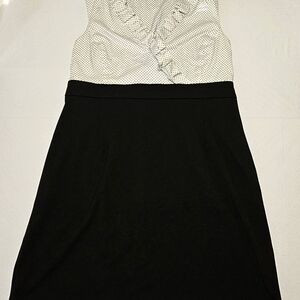 NY&C XL Polka Dot Ruffle Dress • Black Skirt Sleeveless • Work Office Chic